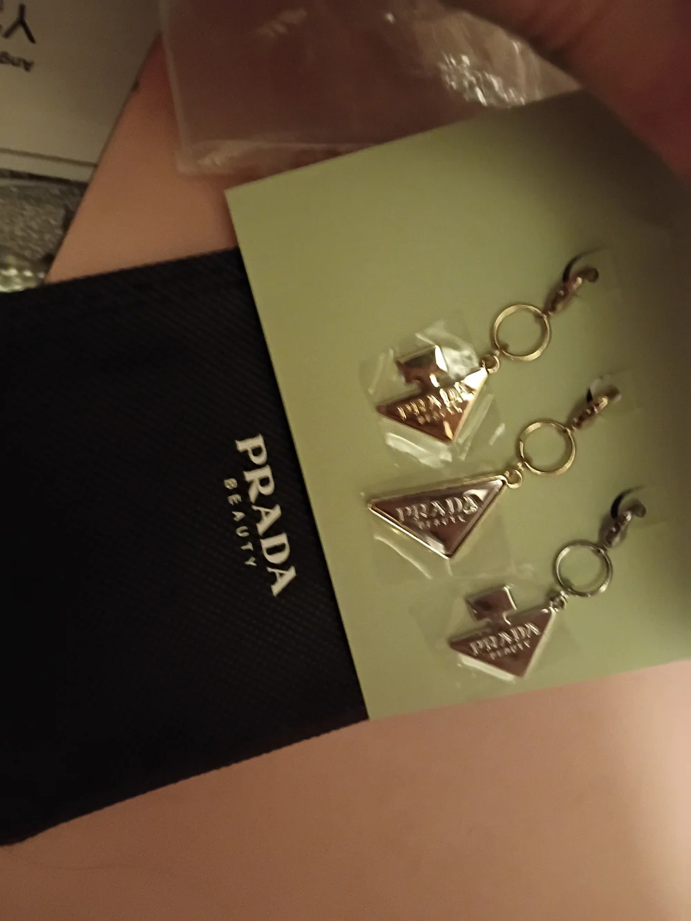 Prada Gold Triangle Logo Keychain Set - Picture 2 of 3